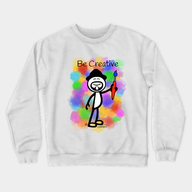 GG Artist Stick Figure “Be Creative” Paint Splotch Background Crewneck Sweatshirt by GDGCreations